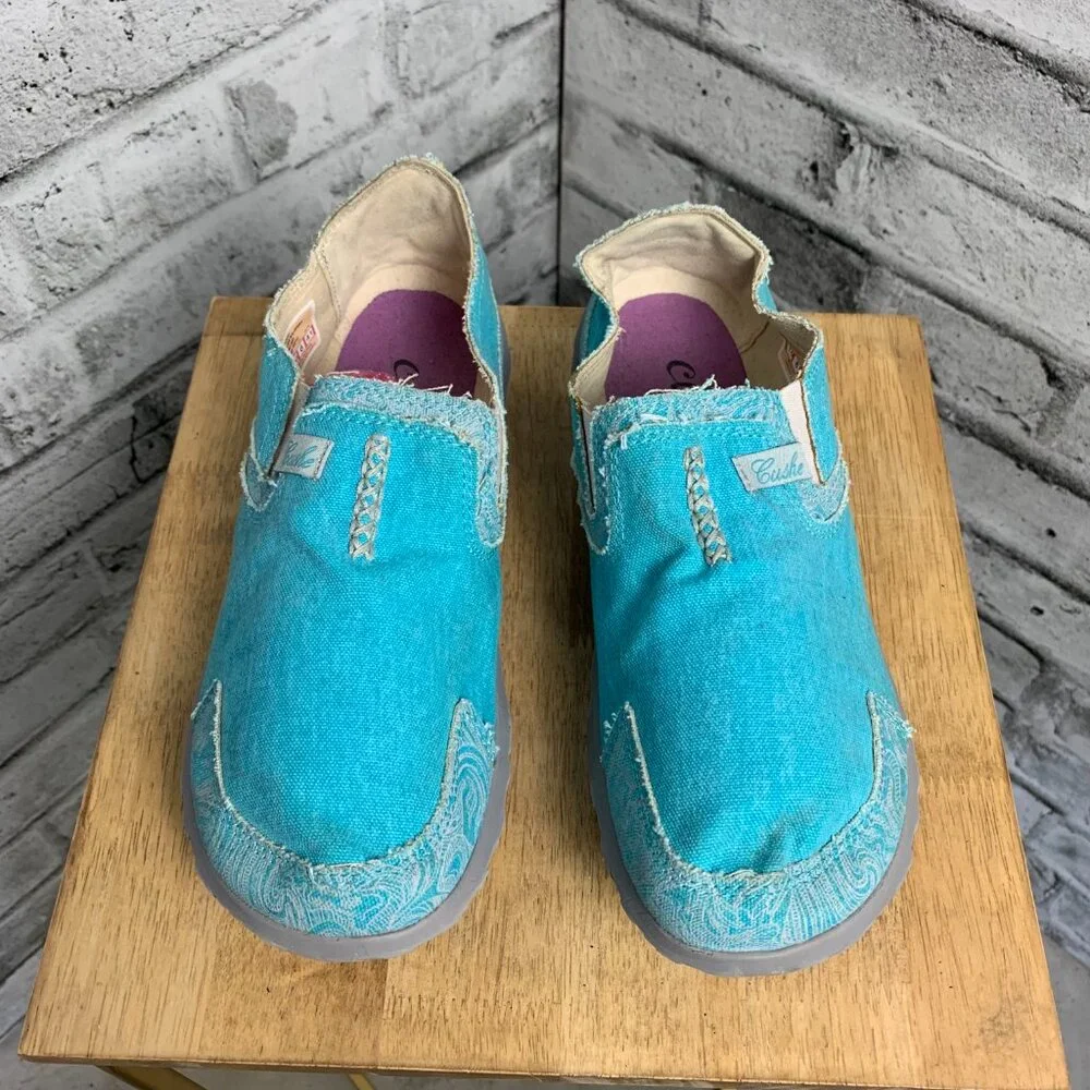 Cushe Slipper II Aqua Tropic Teal Canvas Slip On Shoe Sneakers 10 Loafers - Picture 3 of 9